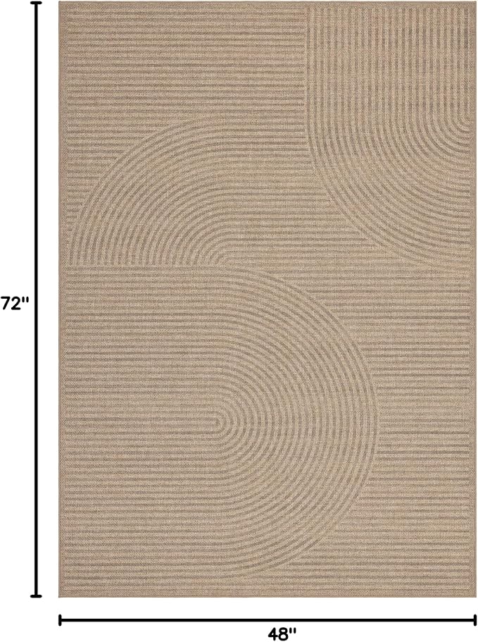 Easy Jute Rug 4x6 Outdoor: Natural Modern Area Rugs for Patio Porch Deck Linen-Look Fabric Durable - Neutral Washable Carpet for Entryway Living Room Bedroom Indoor Non Slip - Swirl Curved Pattern