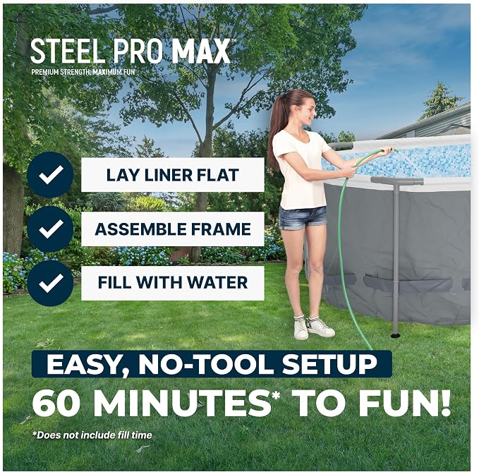 Bestway Steel Pro MAX 18' x 9' x 48" Above Ground Pool Set with Pump | Durable Oval Metal Frame Outdoor Backyard Swimming Pool, Puncture-Resistant Liner - Ladder and Cover Included, Gray