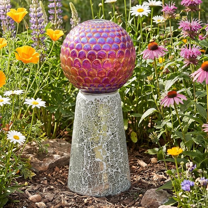 Sunnydaze Glass Gazing Ball Stand for Outdoors, Mirrored Diamond | Outdoor Mosaic Sphere Holder & Pedestal for Backyard or Patio Decoration, 11" Tall Gazing Globe Stand, Fits 10-12 in Balls