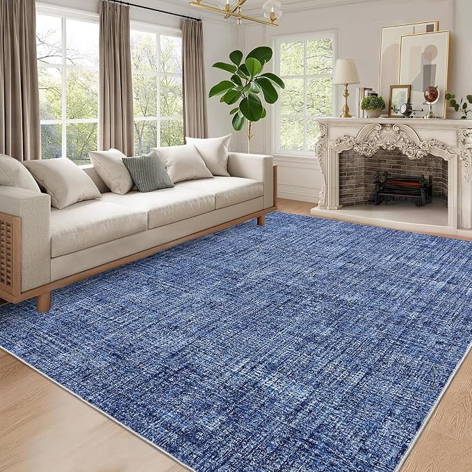 Garvee Washable 8x10 Rug for Living Room Modern Solid Neutral Rug Blue | Soft Non Slip Rugs for Bedroom, Low Pile Neutral Rug, Stain Resistant Foldable Carpet for Playroom Dorm, Farmhouse Rugs