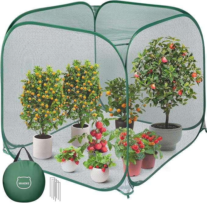Pop Up Mesh Plant Cover, 35.4x35.4x38.2 Inch No Build Garden Netting Protection Against Insects, Raised Bed Cover for Barrier Against Insects for Vegetable Plant Fruit Animals
