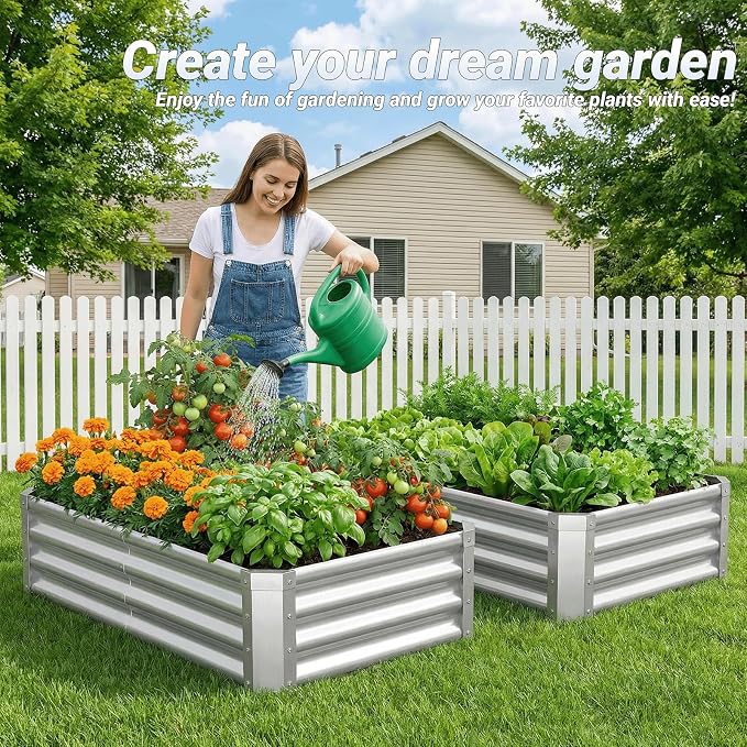 2Packs 4x2x1 FT Galvanized Raised Garden Beds Outdoor, Planter Raised Beds for Gardening, Vegetables, Flowers, Metal Garden Box, Deep Plant Flower pots Outdoor