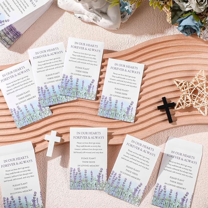 Fumete 120 Pack Lavender Seed Packets Bulk Memorial Day Lavender Coin Envelopes Kraft Small Celebration of Life Funeral Favors for Guests Veterans Day Sentimental Funeral Service Gift, 3.9 x 2.4 Inch