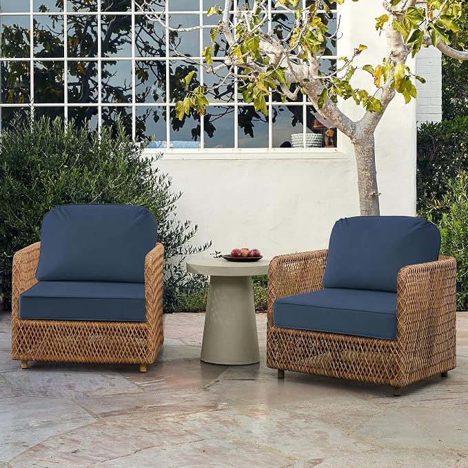 Outdoor Sunbrella Cushions for Patio Furniture Set of 2, 24"x24" Water Repellent Chair Cushions Removable Seat Bottom & Back Cushion Covers for Chair, Sofa, Couch, Specrtum Indigo