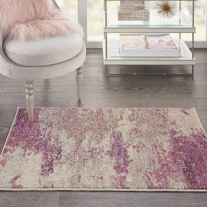 Nourison Home Celestial Ivory Pink 2'2" x 3'9" Area Rug - Easy Clean, Non Shedding, Bed Room, Living Room, Dining Room, Kitchen (2' x 4')