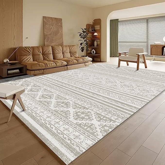 Washable Area Rugs 6' x 9' - 1/6 Thick - Moroccan-Inspired -Stain & Water Resistant Non-Slip - Resistant Rug for Living Room, Bedroom, Nursery, Pet & Child Friendly (Grey)