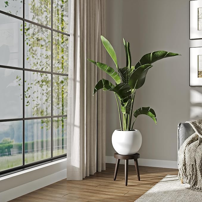 DTY Fiberstone Sphere Planter for Olive Trees, Large Round Globe Planter Indoor Outdoor, White, 70% Lighter Than Stone, Drainage Hole, 2 Coco Mats Included, Medium 16.1" D x 13.6" H
