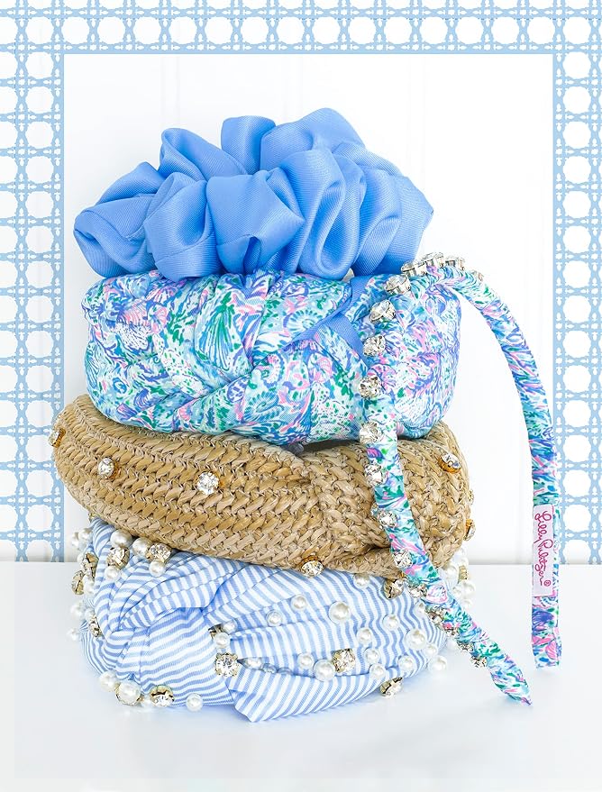 Lilly Pulitzer Blue Scrunchie Set, 2-Pack Satin Scrunchies, Cute Hair Ties for Women and Girls, Soleil It On Me