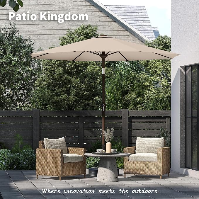 PatioKingdom 11FT Patio Umbrella,Outdoor Umbrella with Push Button Tilt and Crank,Market Table Umbrella with 8 Sturdy Fiberglass Ribs UV Protection