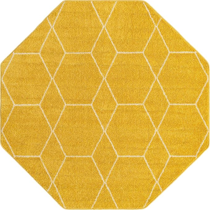 Unique Loom Trellis Frieze Collection Area Rug - Geometric (5' Octagon, Yellow/ Ivory)