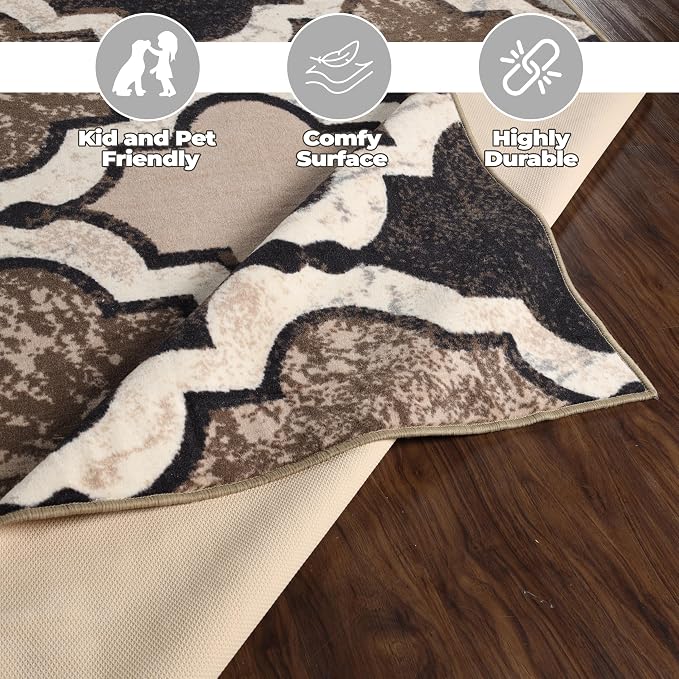 Superior Indoor Washable Rugs, Oversize Area Rug, 10'x14', Ivory | Modern Geometric Trellis Floor Décor, Easy Care High Traffic Areas Living Dining Room, Bedroom, Entryway, Viking Collection