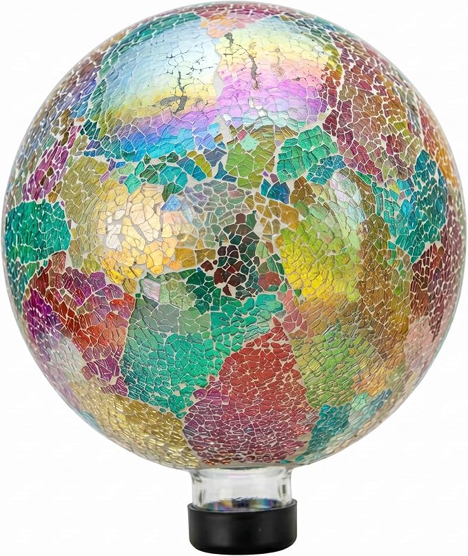Topadorn 10" Iridescent Mosaic Glass Gazing Ball, Reflective Garden Globe Sphere for Outdoor Decor, Colorful Garden Ball for Patio, Yard & Flower Beds