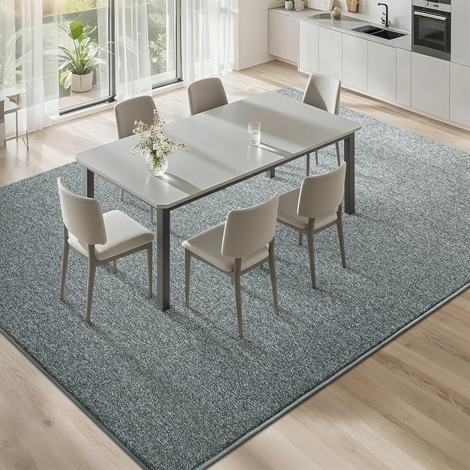 7x10 Grey Green Area Rug | Washable Memory Foam, Low Pile Non Slip Indoor Carpet for Living Room Bedroom Office Classroom College Dorm Room Home Decor