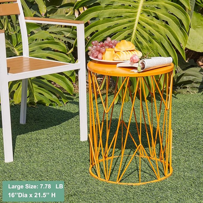 Y&M Outdoor Side Tables Set of 3, Metal Stacking Accent Tables, Round Patio Side End Tables for Outside, Poolside, Garden, Balcony, Indoor & Outdoor, Orange
