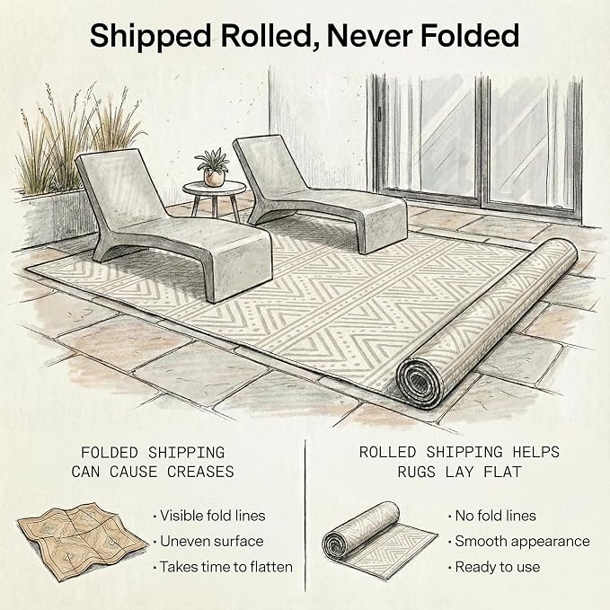 Fab Habitat Chevron Outdoor Rug - Waterproof, Fade Resistant, Crease-Free - Premium Recycled Plastic - Striped - Patio, Porch, Deck, Balcony - Patan - Beige - 5 x 8 ft