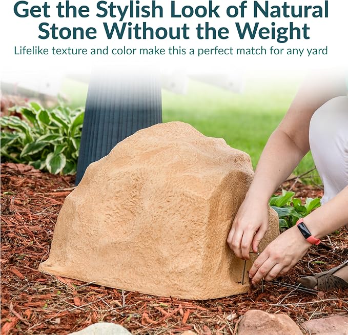 Sunnydaze 14” H Medium Faux Landscape Rock Cover - Lightweight Polyresin Fake Rock Well Pump Cover for Outside – Realistic Natural Texture – Sand