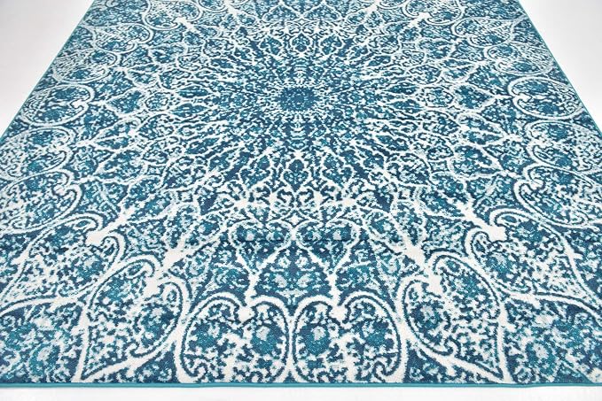 Unique Loom Sofia Collection Area Rug - Grace (8' Square, Turquoise/ Ivory)