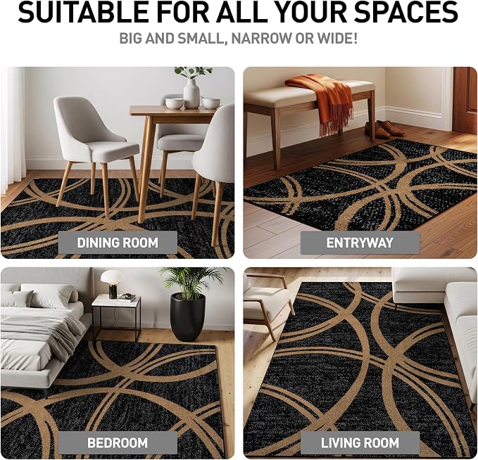 Rugshop Wavy Circles Modern Non-Shedding Area Rug Camel 3'3" x 5' | Rectangular, Size 3'3" x 5', Living Room, Bedroom, Dining Room, Home Office, Kitchen, Entryway, Hallway, Nursery, Kids Room