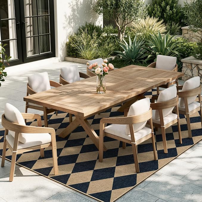 Lahome Colette Checkered Easy Jute Area Rug 8x10, Large Living Room Patio Rug Checkerboard Indoor Outdoor Carpet, Farmhouse Geometric Non Slip Black Carpet for Backyard Dining Room