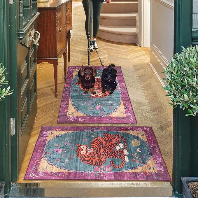 Vintage Tibetan Rug - 2x3, Non-Slip, Washable Rugs for Bathroom, Kitchen, Indoor, Entryway, Oriental, Traditional,Distressed, Tribal, Asian Accent Floor Mat