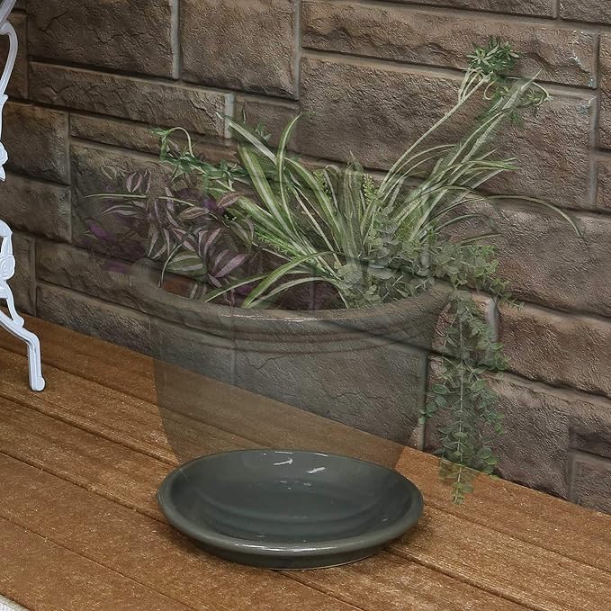 Sunnydaze 9-Inch Ceramic Plant Saucers - Plant Drip Trays for Outdoor Planter Flowerpot Drainage - Set of 4 - Gray