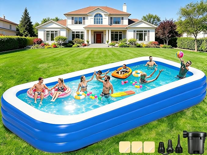 Extra Large Inflatable Swimming Pool for Adults - 180'' x 76'' x 22'' Extra Large Blow-Up Pool Oversized Thickened Family with Pump, 15FT Extra Long Inflatable Pools for Backyard, Easy Set Big Pool