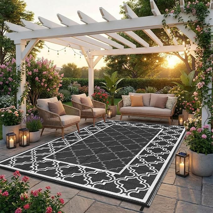 Garvee Reversible Outdoor Rug 5x8, Waterproof Outdoor Plastic Straw Rug with Interlacing Pattern, RV Mat for Picnics, Patio, Camping, Balcony, Deck, Backyard, Porch
