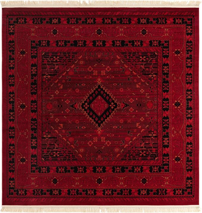 Unique Loom Tekke Collection Area Rug - Sheibani (7' 10" Square, Red/ Black)