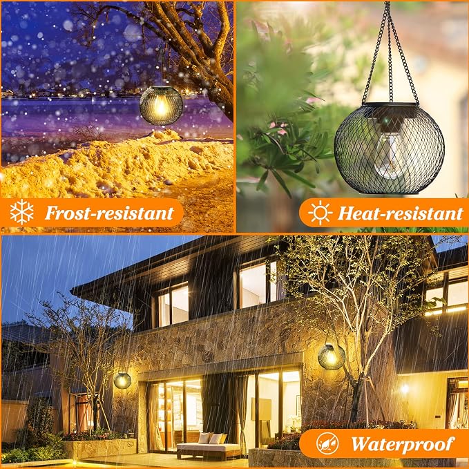 Solar Lantern Outdoor Waterproof, KagoLing Upgraded Hanging Solar Lights Outdoor Garden Decorations Decorative Lighting Solar Powered Waterproof Tree Lantern for Garden Yard Patio Pathway, 4 Pack