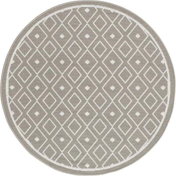 Unique Loom Outdoor Trellis Collection Area Rug - Kafes (4' 1" Round, Gray/ Ivory)