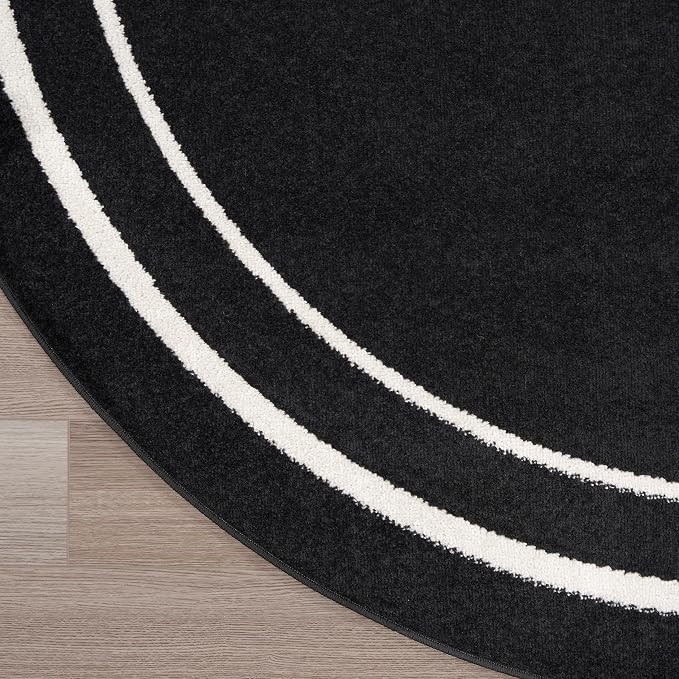 Nourison Home Nourison Essentials Black Ivory 4' x Round Area Rug - Easy Clean, Non Shedding, Bed Room, Living Room, Dining Room, Kitchen (4' x Round)
