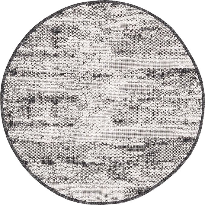 Unique Loom Outdoor Modern Collection Area Rug - Cartago (3' Round, Charcoal/ Ivory)