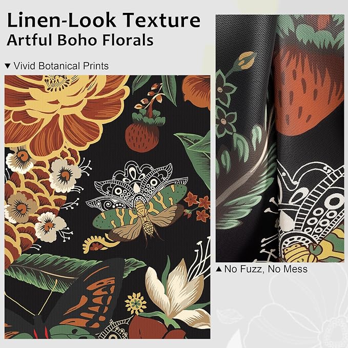 Tyrot Vintage Black Boho Floral 2x6 Washable Kitchen & Hallway Runner Rug Ultra-Thin Flat Woven Low Pile Botanical Runner Rug Non-Slip Indoor Butterfly Runner for Entryway, Laundry, Bathroom Bedroom