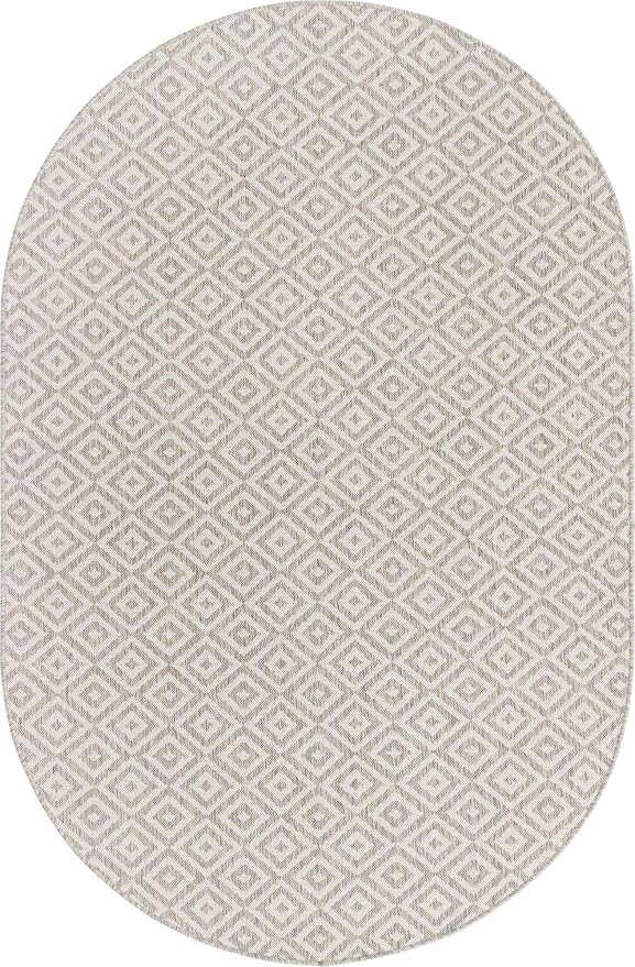 Unique Loom Outdoor Collection Area Rug - Costa Rica (5' 3' x 8' Oval, Light Gray/ Ivory)