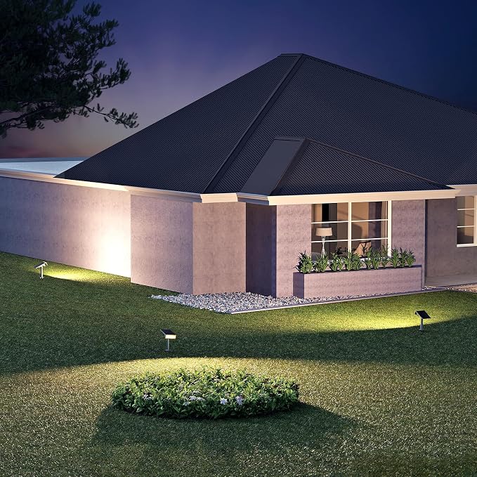 Consciot Solar Lights Outdoor, 6500K Daylight Solar Spotlights, Waterproof Landscape Lighting for Yard, Garden, Tree, Pathway, House, Patio, Outdoor Decor, 4 Pack | Landscape lighting for yard, garden, tree, pathway, house, patio and outdoor decor
