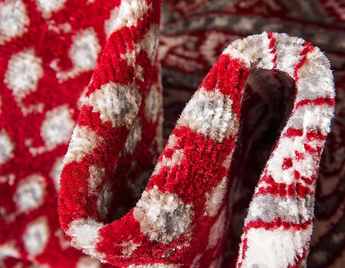 Unique Loom Williamsburg Collection Traditional Border with Dotted Center Area Rug, Runner 2' 9" x 9' 10", Red/Beige