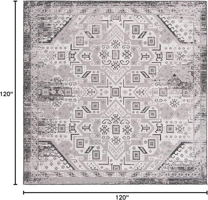 Unique Loom Outdoor Aztec Collection Area Rug - Coba (10' Square, Charcoal Gray/ Ivory)