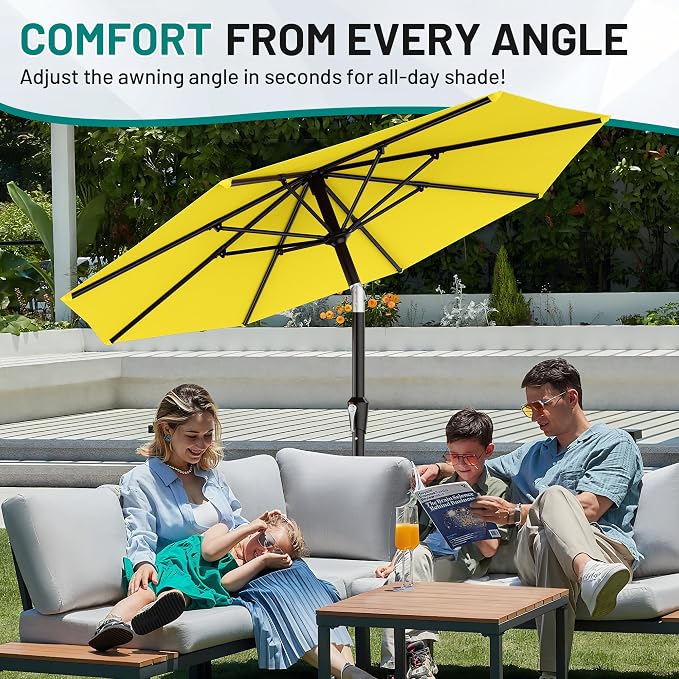 AreShark 10 FT Outdoor Patio Umbrella, Patio Table Umbrella with Push Button Tilt and Crank, Outdoor Patio Umbrellas with 8 Fiberglass Ribs, Patio Umbrellas for Market, Garden, Pool (Yellow)