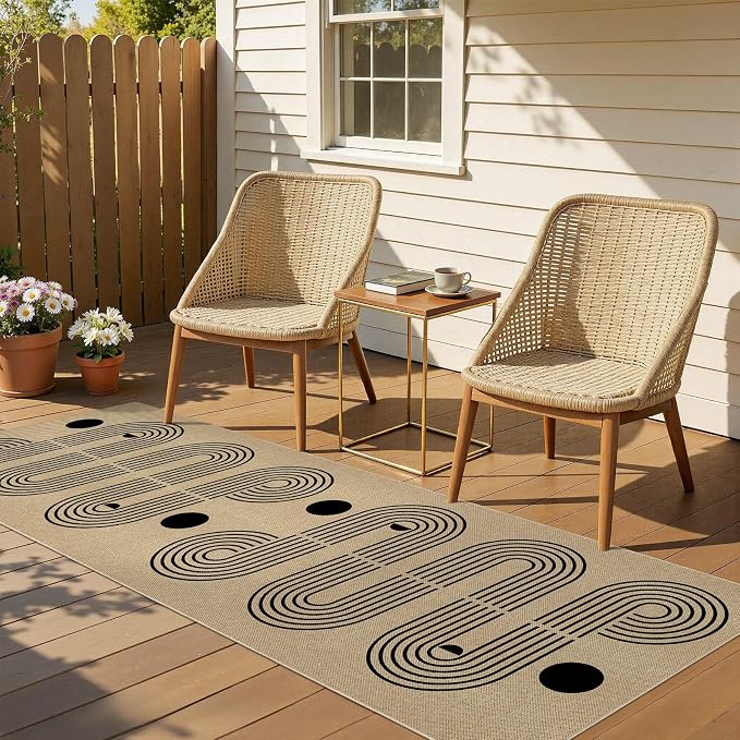 UERMEI 2x6 Outdoor Jute Runner Rug Neutral Washable Geometric Brown | Patio Non Slip Indoor Runners Carpet for Hallway Kitchen Bedroom Porch Laundry Bathroom