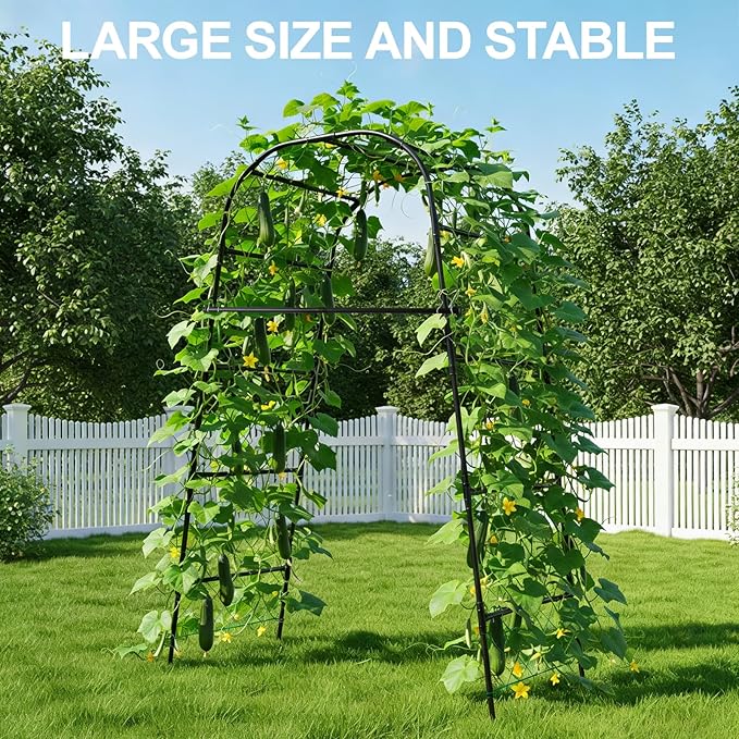 Extra Tall Garden Arch Trellis for Cucumber, Heavy-Duty Rust-Resistant Powder-Coated Steel, Vertical Support for Large Vining Vegetables (47”W x 79”H)