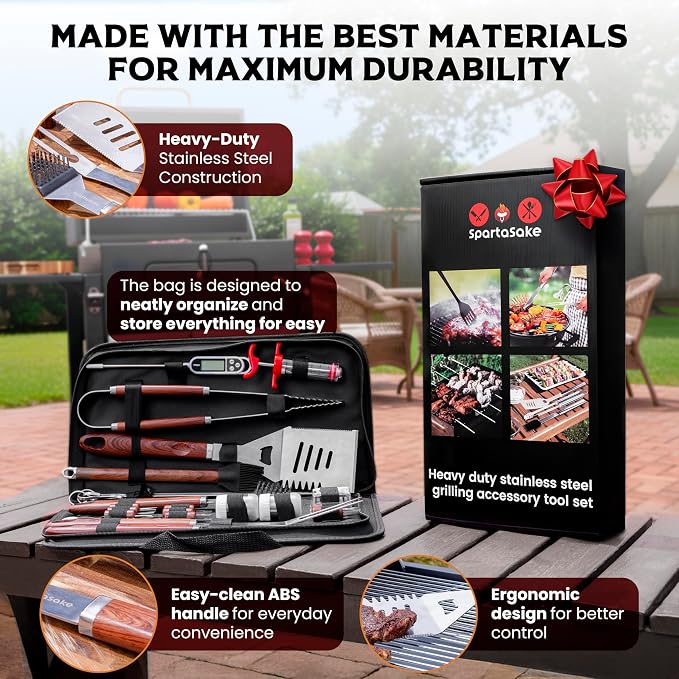 24PCS BBQ Grill Accessories Set, Premium Stainless Steel Grill Tools Kit with Portable Carry Bag, Heavy-Duty Barbecue Tool Set for Outdoor Grilling, Camping, Backyard BBQ, Smokers & Griddle.