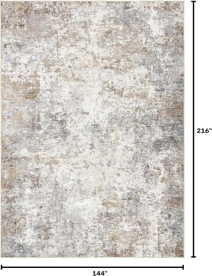 UERMEI 12x18 Area Rug Living Room Rugs Extra Large Brown Grey Carpet | Washable Neutral Modern Abstract Non-Slip Soft Low Pile Floor Rugs for Bedroom Dining Room Home Office Indoor Decor