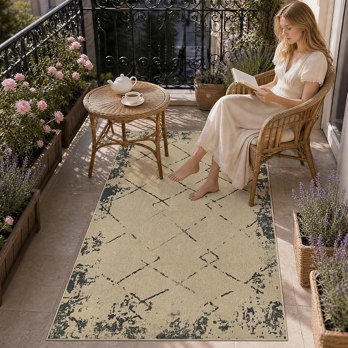 UERMEI 3x5 Outdoor Jute Area Rug Patio Farmhouse Modern Brown | Indoor Outdoor Washable Non Slip Pet Friendly Carpet for Door Mat Area Rug for Patio Bedroom Living Room Kitchen Porch
