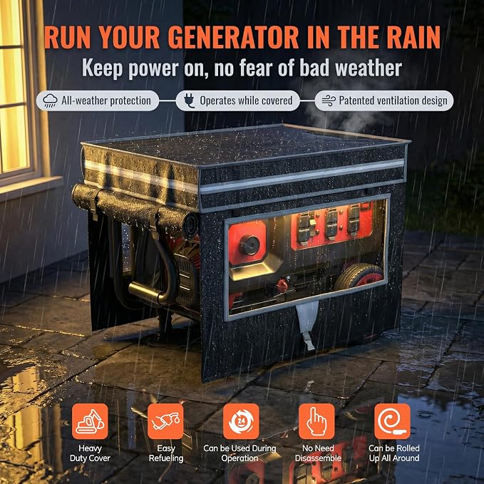 Generator Covers, Generator Covers While Running, 32X24X24 inches, Top Can be Opened, With Tool Bag and Visual Operation Window, Suitable for 3000W-12000W Frame Generator, Black.