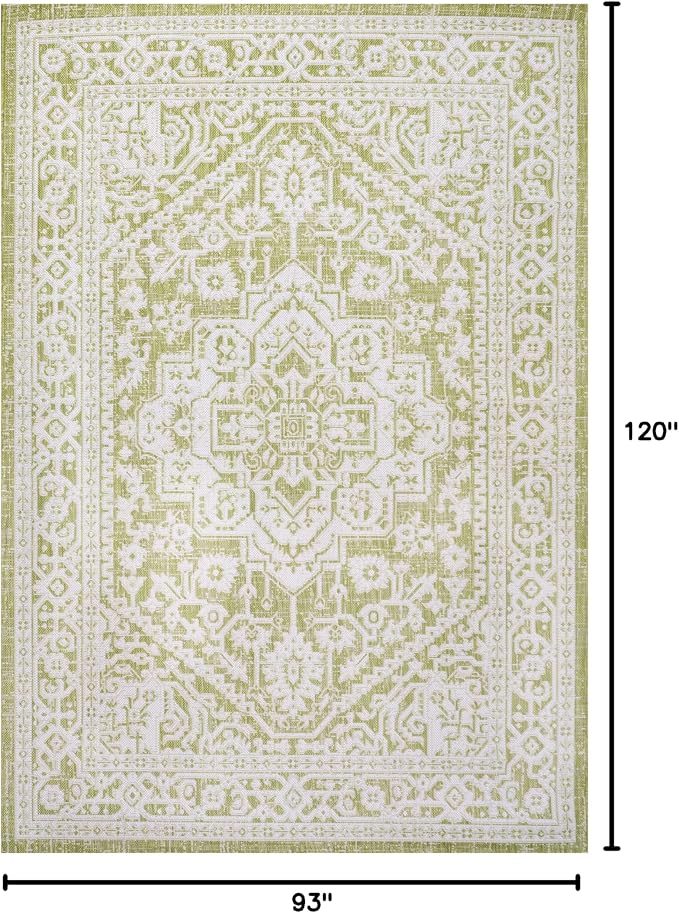 JONATHAN Y Medallion Weave Indoor Outdoor Area Rug 8X10 Green/Cream, Sinjuri Textured for Backyard, Patio, Porch, Easy-Cleaning, High Traffic, Pet-Friendly, Non-Shedding (SMB101E-8)