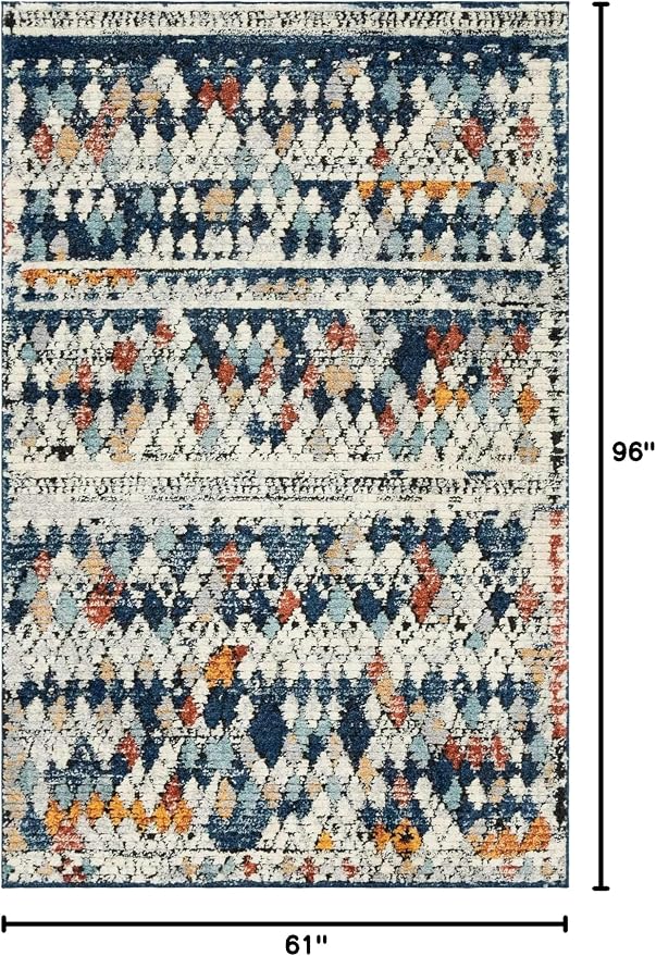 Unique Loom Morocco Collection Abstract Border, Diamond, Bohemian Area Rug (5' 0 x 8' 0 Rectangular, Multi/Blue)
