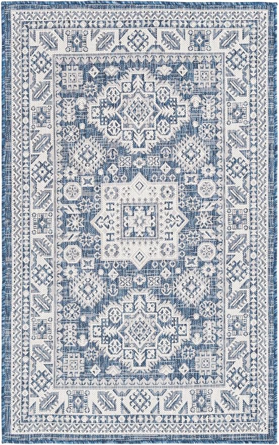 Unique Loom Outdoor Aztec Collection Area Rug - Chalca (3' 3" x 5' 3" Rectangle, Blue/ Ivory)