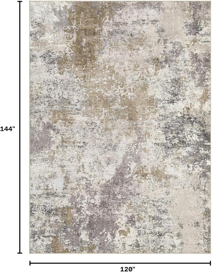 Nakagishi 10X12 Abstract Washable Area Rugs for Living Room-Brown Grey | Modern Non-Slip Silicone Backing Low Pile Soft Carpet for Bedroom Dining Decor Ideal for Families with Kids and Pets