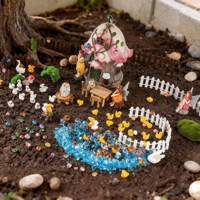 180Pcs Miniatures Fairy Garden Accessories, Mini Fairy Garden Kit, Fairy Figurines House Outdoor Decor Resin, Valentines Gift