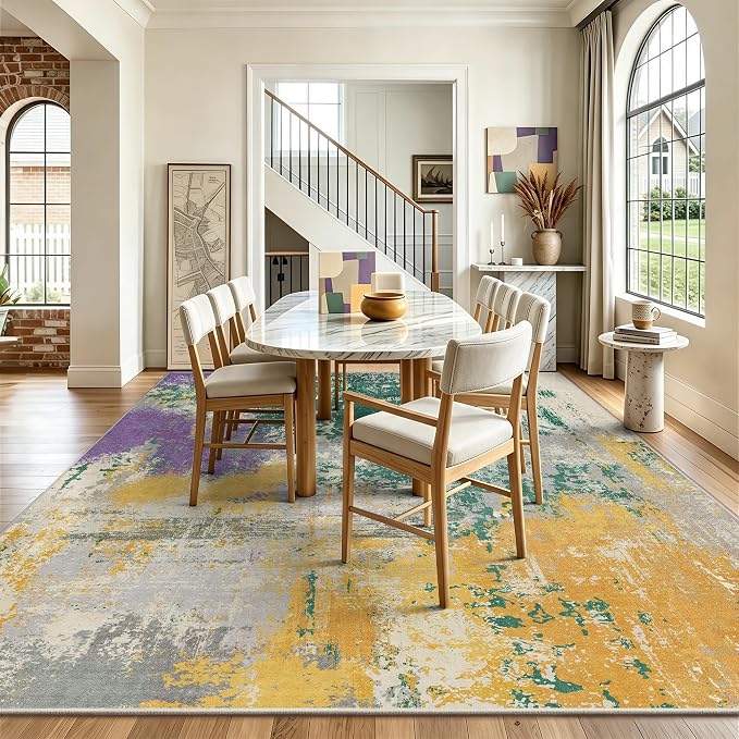 8x10 Rugs for Living Room - Modern Abstract Washable Rug, Ultra Soft Non Slip Low Pile Large Rugs, Floor Carpet for Bedroom Dining Room Office Laundry Nursery Home（Oil Painting Colors）